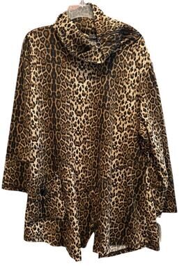 Calessa Leopard Assymetrical Tunic Zip Cowl Neck Pullover Stretch Size 1X NWT